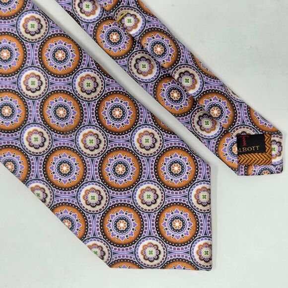 ROBERT TALBOTT SILK TIE PURPLE ORANGE GEOMETRIC MOSAIC SATIN LUXURY 3.25" X 60" - Picture 1 of 3